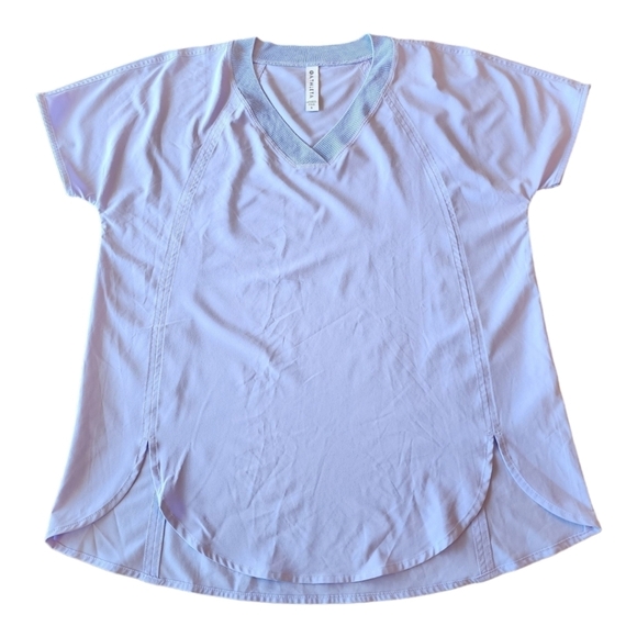 Athleta periwinkle Zephyr v-neck stretch short sleeve curved hem top S - Picture 2 of 13